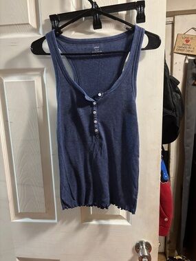 aerie Denim Blue Ribbed Henley Tank Top